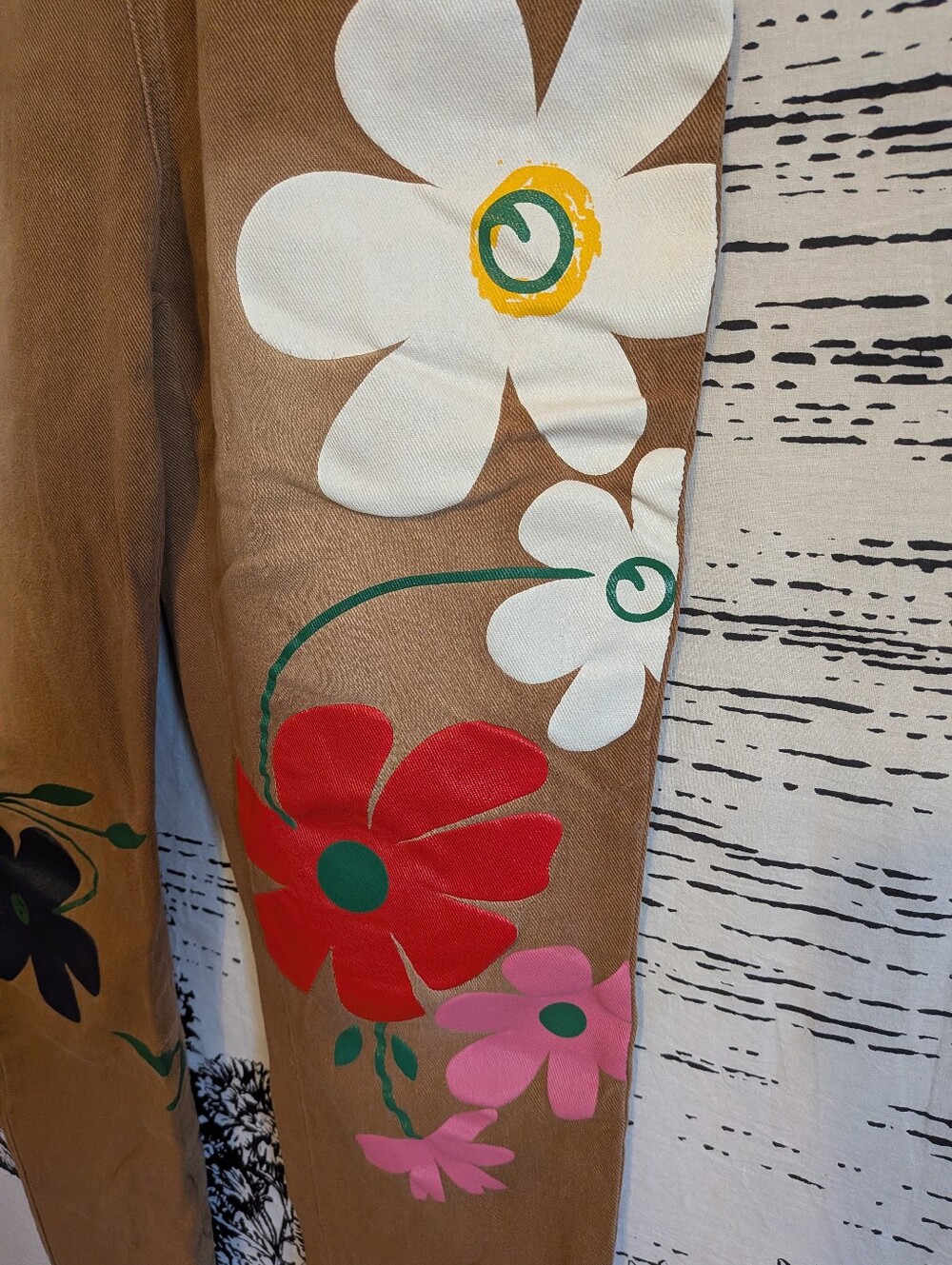 Tan Floral Retro Hippie Artsy Overalls - Picture 6 of 8